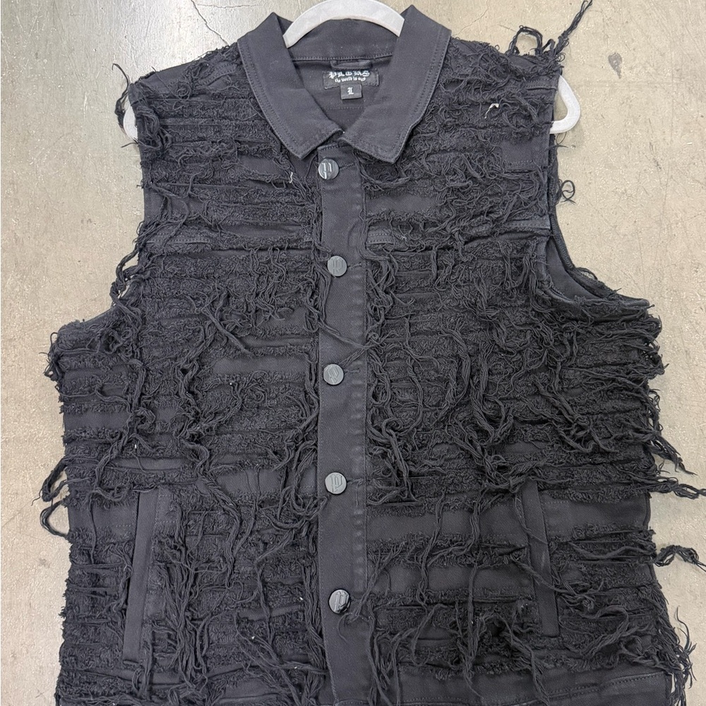 pleks black distressed denim vest size large